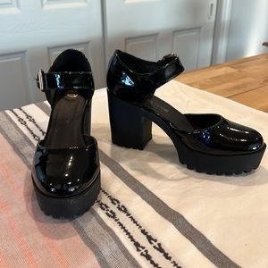 RIVER ISLAND Wednesday inspired BLACK PATENT LEATHER MARYJANE PLATFORMS